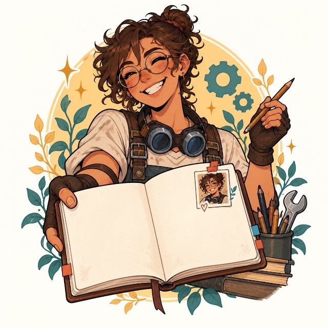 Illustration of a creator beginning a new character notebook
