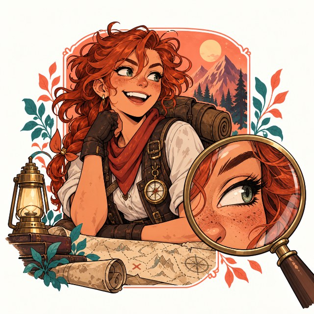 Illustration of a magnifying glass showing fine character-art details