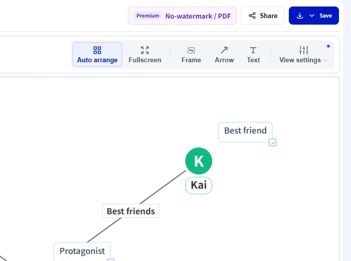 Save and share buttons in the editor