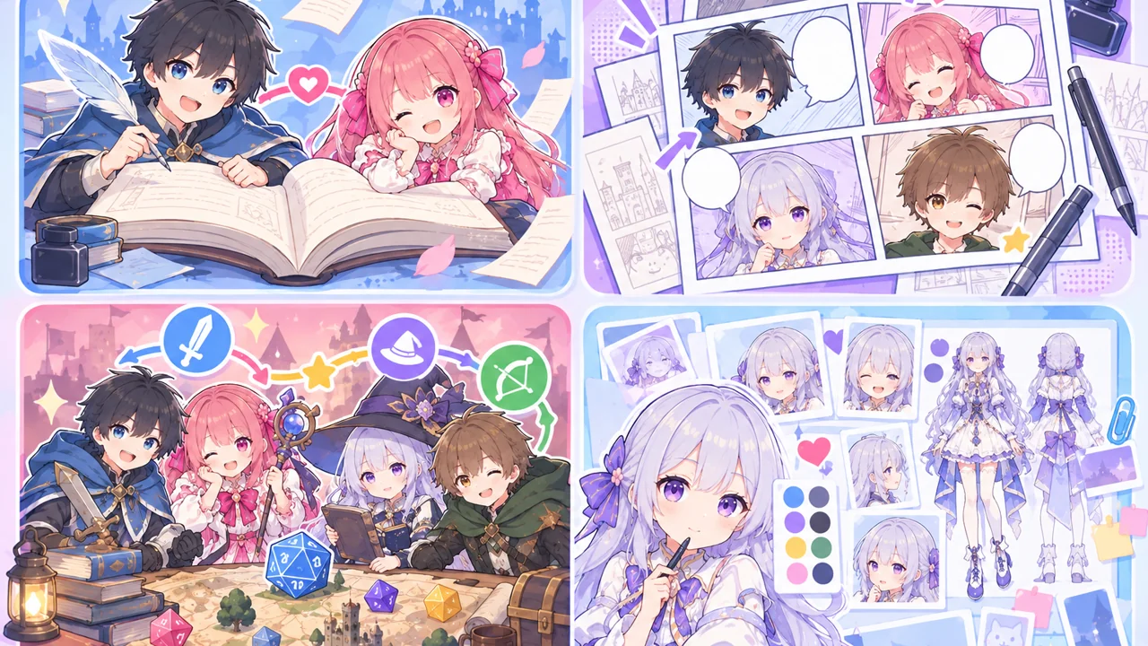 同じキャラたちを小説、漫画、TRPG、うちの子の設定に活用する4つの場面。